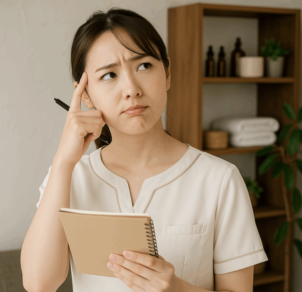 年収について考えている女性エステサロン経営者
