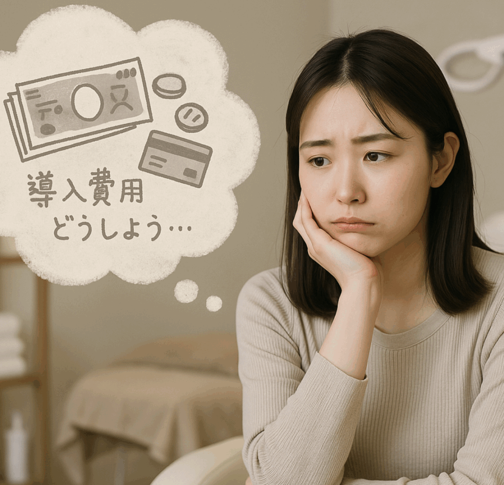 クリスティーナ導入費用について、悩んでいる女性