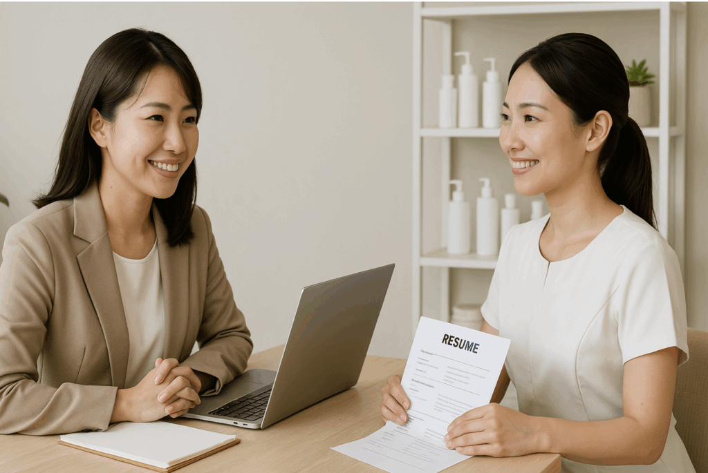 面接を行なっている女性