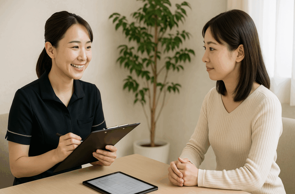 女性スタッフと面談している様子