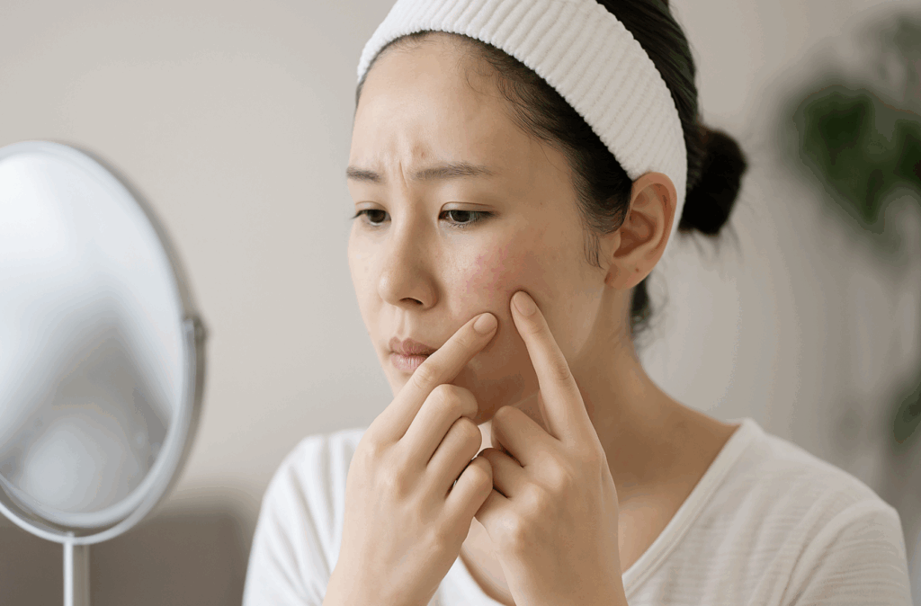 毛穴洗浄後のケアをしている女性